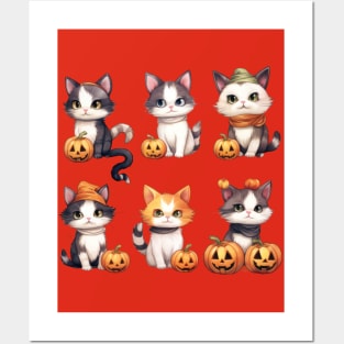 Cats, Pumpkins, and Halloween Hugs Posters and Art